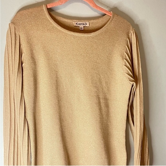 Nanette Lepore Metalic Gold Knit Sweater Scoop
Pullover Puffy Ribbed Sleeve Sz L - Picture 2 of 11